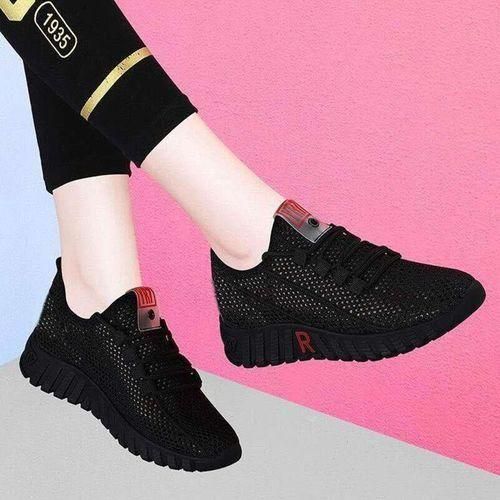 FUXING FASHION Baskets De Sport Pour Femme Chaussures Noir